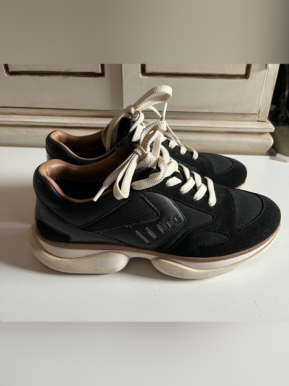 Women’s Tory Sport Bubble Sneaker Black/Ivory Pearl/Gazelle leather sporty 8.5